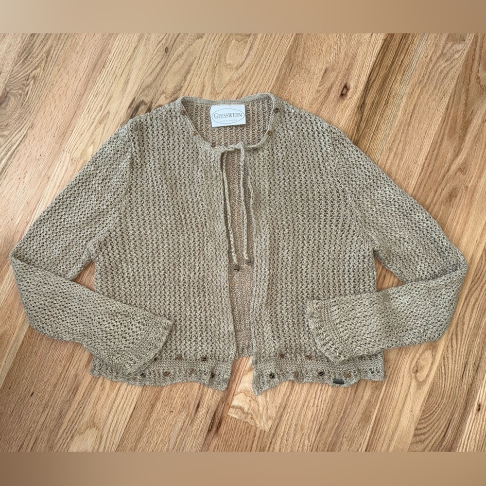 Vintage 100% Linen Giesswein Neutral Beachy Loose Knit Cardigan  Women’s Size L